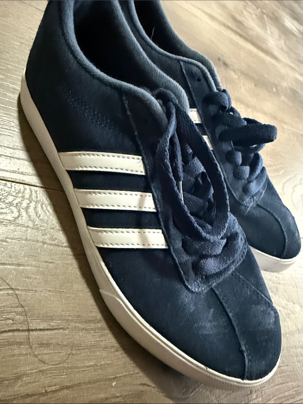 Women's Navy Suede Lace-Up Sneakers with White Stripes - Picture 2 of 5
